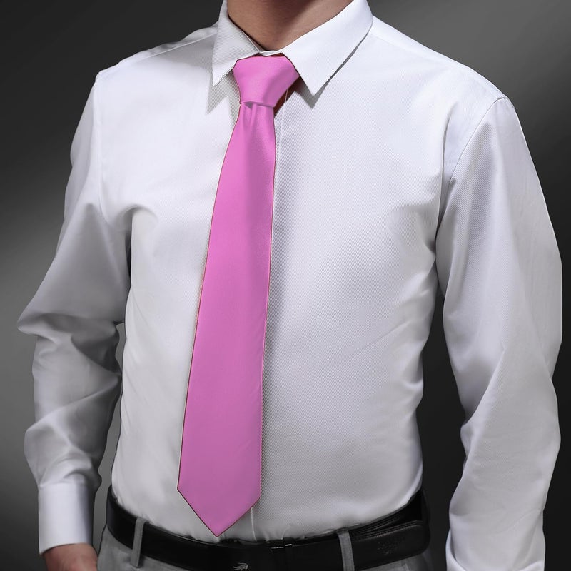 Murong Men's Ties Solid Color Pure Polyester Plain Fine Stripes Necktie Ties For Men - Image 2